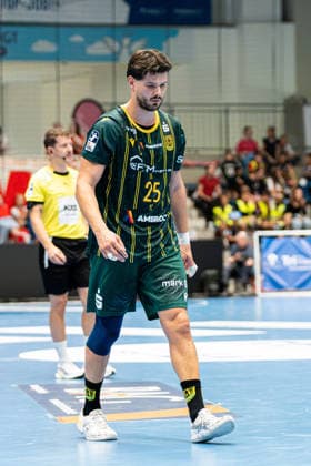 Hamm, Germany, August 28, 2026, 2nd HBL 2026–2027, Matchday 1: ASV Hamm Westfalen vs. VfL Eintracht Hagen. Pictured: Philip Jungemann of Hagen looks pensive on the field at the WESTPRESS Arena in North Rhine-Westphalia. Copyright: xFotostandx xKruczynskix