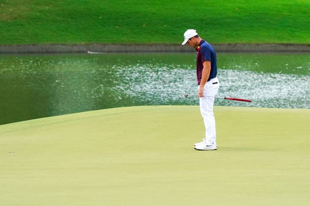 August 28, 2026, Atlanta, Georgia, USA: Viktor Hovland (NOR) lines up a putt on the 8th green during the second round of the 2026 TOUR Championship at East Lake Golf Club. Atlanta USA - ZUMAw109 20260828_fap_w109_057 Copyright: xDebbyxWongx