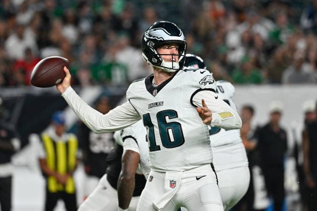 NFL, American Football Herren, USA 2026: Bengals Vs Eagles AUG 28 Aug 28, 2026; Philadelphia, Pennsylvania, USA; Philadelphia Eagles quarterback Tanner McKee (16) throws a pass during the first half against the Cincinnati Bengals at Lincoln Financial Field. Mandatory Credit: Eric Canha-Cal Media (Credit Image: Â Eric Canha Cal Sport Media) Philadelphia Pennsylvania USA EDITORIAL USE ONLY Copyright: xx ZUMA-20260828_zma_c04_055.jpg EricxCanhax csmphotothree515165