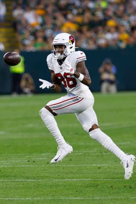 GREEN BAY, WI - AUGUST 28: Arizona Cardinals wide receiver Jalen Brooks (86) makes a catch during a preseason game between the Green Bay Packers and the Arizona Cardinals on August 28, 2026 at Lambeau Field, in Green Bay, WI. (Photo by Larry Radloff Icon Sportswire) NFL, American Football Herren, USA AUG 28 Cardinals at Packers EDITORIAL USE ONLY Icon202608281533