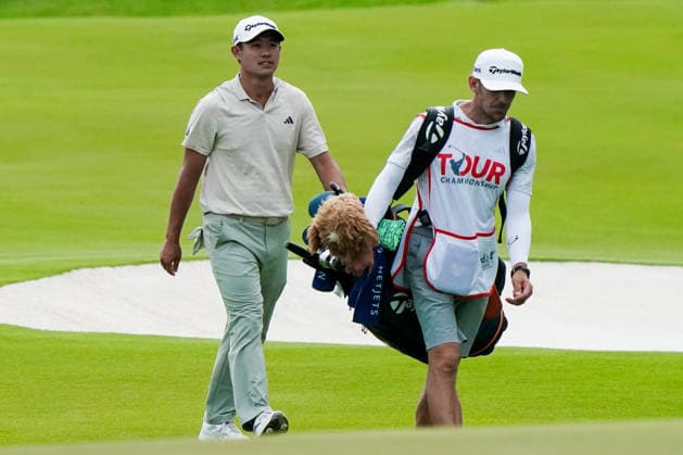 August 28, 2026, Atlanta, Georgia, USA: Collin Morikawa (USA) (L) and his caddies approach the 18th green during the second round of the 2026 TOUR Championship at East Lake Golf Club. Atlanta USA - ZUMAw109 20260828_fap_w109_069 Copyright: xDebbyxWongx