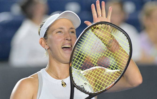 Monterrey Open tennis tournament Elise Mertens of Belgium celebrates after winning a match against Nikola Bartunkova of the Czech Republic to advance to the final of the Monterrey Open tennis tournament Monterrey, Mexico, 28 August 2026. Monterrey Mexico  Copyright: xMiguelxSierrax