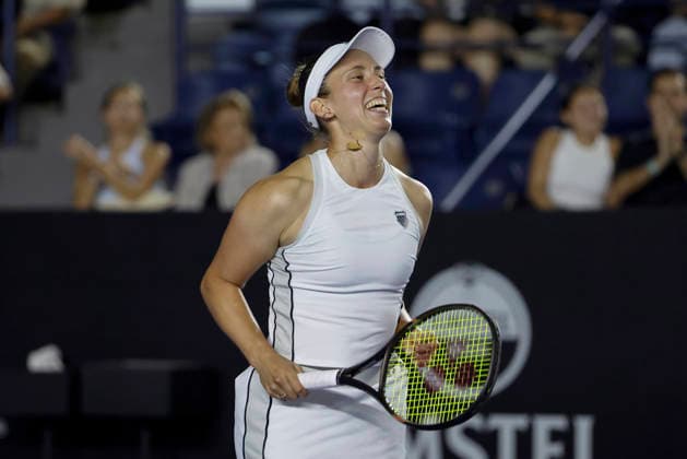 August 28, 2026, Monterrey, Nuevo Leon, Mexico: Elise Mertens (BEL) celebrates reaching the final of the GNP Seguros WTA, Tennis Damen 500 tournament after defeating Nikola Bartunkova (CZE). Mertens won 6:2, 4:6, 2:6. Tenis 2026: Semifinal WTA 500 Monterrey: Bartunkova Vs Mertens  - ZUMAo125 20260828_zip_o125_030 Copyright: xAntonioxOjedax