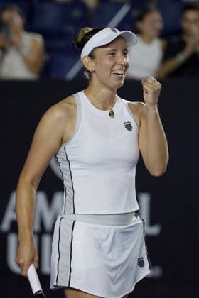 August 28, 2026, Monterrey, Nuevo Leon, Mexico: Elise Mertens (BEL) celebrates reaching the final of the GNP Seguros WTA, Tennis Damen 500 tournament after defeating Nikola Bartunkova (CZE). Mertens won 6:2, 4:6, 2:6. Tenis 2026: Semifinal WTA 500 Monterrey: Bartunkova Vs Mertens  - ZUMAo125 20260828_zip_o125_031 Copyright: xAntonioxOjedax