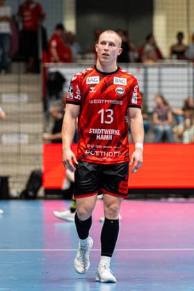 Hamm, Germany, August 28, 2026, 2nd HBL 2026–2027, Matchday 1: ASV Hamm Westfalen vs. VfL Eintracht Hagen. Pictured: Ole Machner of ASV looks pensive on the field at the WESTPRESS Arena in North Rhine-Westphalia. Copyright: xFotostandx xKruczynskix