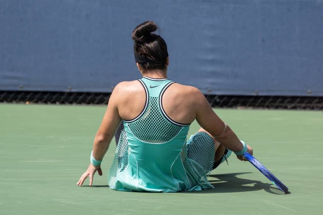 US Open 2026 Qualifying Final Round NEW YORK, UNITED STATES - AUGUST 28: Bianca Andreescu falls to the court during the final round of women s singles qualifying at the 2026 US Open at the USTA Billie Jean King National Tennis Center in Flushing, New York, United States, on August 28, 2026. Lev Radin Anadolu New york United States. Editorial use only. Please get in touch for any other usage.  Copyright: x2026xAnadoluxLevxRadinx