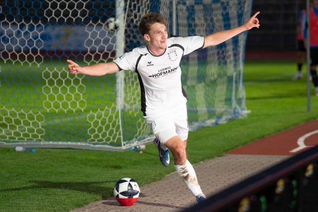 August 28, 2026, xhfmx, Regional League Southwest Soccer, SG Barockstadt Fulda vs. Lehnerz FSV Frankfurt; Nick Doktorczyk of FSV Frankfurt celebrates his goal to make it 1–2 against Fulda; Goal, Celebration, Fulda