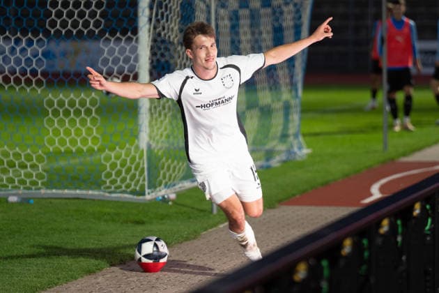 August 28, 2026, xhfmx, Regional League Southwest Soccer, SG Barockstadt Fulda vs. Lehnerz FSV Frankfurt; Nick Doktorczyk of FSV Frankfurt celebrates his goal, making the score 1–2 in the match between FSV Frankfurt and Fulda; Goal, Celebration, Fulda