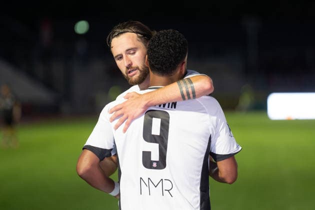 August 28, 2026, xhfmx, Regionalliga Southwest Soccer, SG Barockstadt Fulda Lehnerz vs. FSV Frankfurt—Godwin McDonald (FSV Frankfurt), Lukas Gottwalt (FSV Frankfurt), Fulda