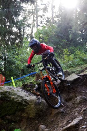 2026 UCI Mountain Bike World Championships Picture by Ed Sykes SWpix.com - 29 08 2026 - Cycling - 2026 UCI Mountain Bike World Championships - Val di Sole, Trentino, Italy - Downhill (DHI) Final - Men Junior - Jack McCredie (Canada) Copyright: x xSWpix.comx(t axPhotographyxHubxLtd)xEdxSykes SWpix.comx SWP-3030-20902