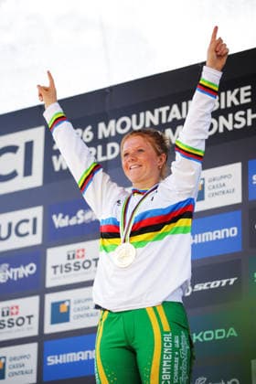 2026 UCI Mountain Bike World Championships Picture by Ed Sykes SWpix.com - 29 08 2026 - Cycling - 2026 UCI Mountain Bike World Championships - Val di Sole, Trentino, Italy - Downhill (DHI) Final - Women Junior Podium - Tilly Boadle (Australia) wins the Gold Medal to become World Champion Copyright: x xSWpix.comx(t axPhotographyxHubxLtd)xEdxSykes SWpix.comx SWP-3030-20946