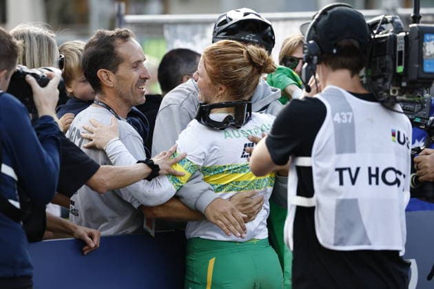 August 29, 2026, Daolasa di Commezzadura, Black Snake, 2026 UCI MTB World Championships Women s Junior Finals, DHI Downhill: Tilly Boadle (20, AUS) celebrating her victory at Daolasa di Commezzadura, Black Snake, Trento, Italy Copyright: xJustPictures.ch FrancescoxMinghettix jp-en-FrMi-_NG_0467