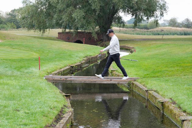 SUTTON COLDFIELD, ENGLAND - AUG 29: Joel Girrbach (SUI) walks over a bridge in front of the 2nd green during delayed play in Round 2 at the 2026 Husqvarna British Masters at The Belfry, Sutton Coalfield on August 29, 2026 in Warwickshire, England The 2026 Husqvarna British Masters