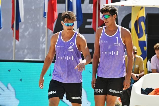 From left, Vaclav Kurka and Krystof Jan Oliva from Czech Republic during the World Beach volleyball, Beachvolleyball Pro Tour, category Futures, on August 29, 2026, in Brno, Czech Republic. (CTKxPhoto PatrikxUhlir) CTKPhotoP2026082903068  CTKPhotoP2026082903068