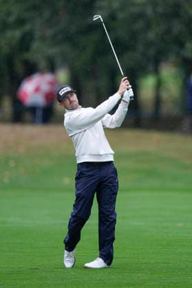 SUTTON COLDFIELD, ENGLAND - AUG 29: Joel Girrbach (SUI) plays from the fourth fairway during delayed play in Round 2 at the 2026 Husqvarna British Masters at The Belfry, Sutton Coalfield on August 29, 2026 in Warwickshire, England The 2026 Husqvarna British Masters