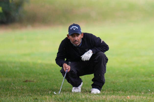 SUTTON COLDFIELD, ENGLAND - AUG 29: Pablo Larrazabal (ESP) checks his line under the trees on the 5th hole during delayed play in Round 2 at the 2026 Husqvarna British Masters at The Belfry, Sutton Coalfield on August 29, 2026 in Warwickshire, England The 2026 Husqvarna British Masters