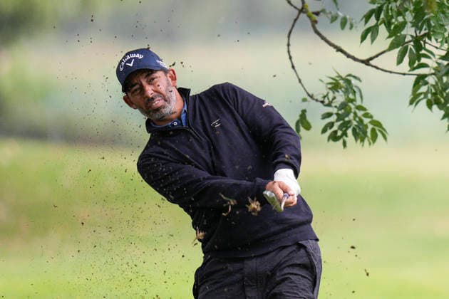 SUTTON COLDFIELD, ENGLAND - AUG 29: Pablo Larrazabal (ESP) plays from under the trees on the 5th hole during delayed play in Round 2 at the 2026 Husqvarna British Masters at The Belfry, Sutton Coalfield on August 29, 2026 in Warwickshire, England The 2026 Husqvarna British Masters