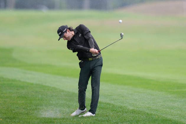 SUTTON COLDFIELD, ENGLAND - AUG 29: Maximilian Steinlechner (AUT) plays from the rough on the fifth hole during delayed play in Round 2 at the 2026 Husqvarna British Masters at The Belfry, Sutton Coalfield on August 29, 2026 in Warwickshire, England The 2026 Husqvarna British Masters