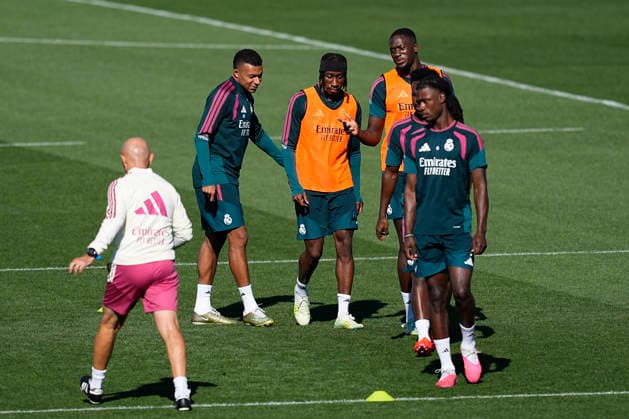 August 29, 2026, Valdebebas, Madrid, Spain: Kylian Mbappe, Yan Diomande, Ibrahima Konate, Vinicius Junior and Eduardo Camavinga during the training day of Real Madrid ahead the Spanish League, LaLiga EA Sports, football match against Malaga CF at Ciudad Deportiva Real Madrid on August 29, 2026, in Valdebebas, Madrid, Spain. Real Madrid Training And press conference, PK, Pressekonferenz - LaLiga EA Sports  - ZUMAa181 20260829_zaa_a181_014 Copyright: xOscarxJ.xBarrosox