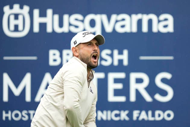 SUTTON COLDFIELD, ENGLAND - AUG 29: Alexander Levy (FRA) shouts fore from the sixth tee during delayed play in Round 2 at the 2026 Husqvarna British Masters at The Belfry, Sutton Coalfield on August 29, 2026 in Warwickshire, England The 2026 Husqvarna British Masters
