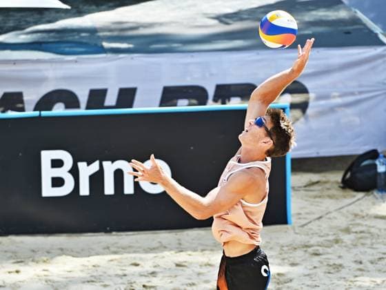Simon Tuma from Czech Republic in action during the World Beach volleyball, Beachvolleyball Pro Tour, category Futures, on August 29, 2026, in Brno, Czech Republic. (CTKxPhoto PatrikxUhlir) CTKPhotoP2026082903105  CTKPhotoP2026082903105