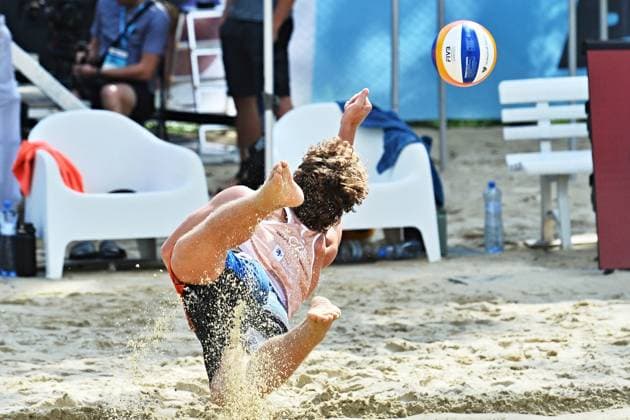 David Vyoral from Czech Republic in action during the World Beach volleyball, Beachvolleyball Pro Tour, category Futures, on August 29, 2026, in Brno, Czech Republic. (CTKxPhoto PatrikxUhlir) CTKPhotoP2026082903117  CTKPhotoP2026082903117