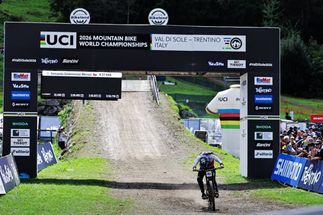 2026 UCI Mountain Bike World Championships Picture by Alex Whitehead SWpix.com - 29 08 2026 - Cycling - 2026 UCI Mountain Bike World Championships - Val di Sole, Trentino, Italy - Downhill (DHI) Final - Women Elite - Fernanda Gildemeister Menzel (Chile) Copyright: x xSWpix.comx(t axPhotographyxHubxLtd)xAlexxWhitehead SWpix.comx SWP-3030-20992