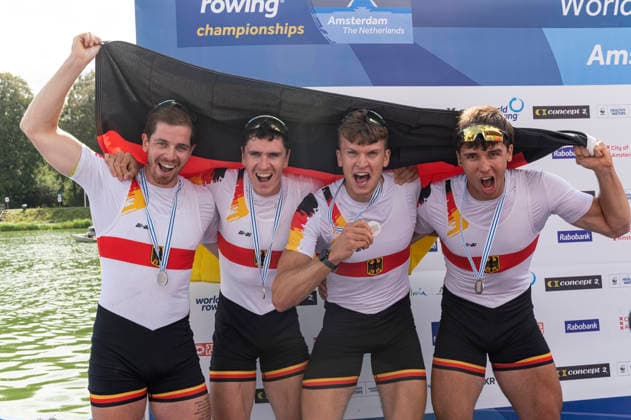 Amsterdam The Netherlands 29th August 2026 2026 World Rowing Championships on the Bosbaan in Amsterdam Men s Quadruple Sculls Final A (Final) B Marc Weber 2 Felix Heinrich 3 Jonas Gelsen S Ole Hohensee (GER) win silver