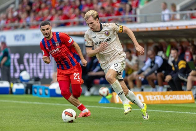 Zweikampf Vincent Vermeij (SG Dynamo Dresden, 09) Oualid Mhamdi (1.FC Heidenheim, 22), GER, 1.FC Heidenheim vs. SG Dynamo Dresden, Fussball, 2. Bundesliga, 03. Spieltag, Spielzeit 2026 2027, 29.08.2026, DFL DFB REGULATIONS PROHIBIT ANY USE OF PHOTOGRAPHS AS IMAGE SEQUENCES AND OR QUASI-VIDEO, GER, 1.FC Heidenheim vs. SG Dynamo Dresden, Fussball, 2. Bundesliga, 03. Spieltag, Spielzeit 2026 2027, 29.08.2026 Heidenheim *** Tackle: Vincent Vermeij (SG Dynamo Dresden), 09 Oualid Mhamdi (1. FC Heidenheim), 22, GER, 1. FC Heidenheim vs. SG Dynamo Dresden, Soccer, 2. Bundesliga, Matchday 03, 2026–2027 season, August 29, 2026, DFL and DFB regulations prohibit any use of photographs as image sequences and or quasi-video, GER, 1 FC Heidenheim vs. SG Dynamo Dresden, Soccer, 2. Bundesliga, Matchday 3, 2026–2027 Season, August 29, 2026, Heidenheim Copyright: xEibner-Pressefoto JanixPlessx EP_JPL
