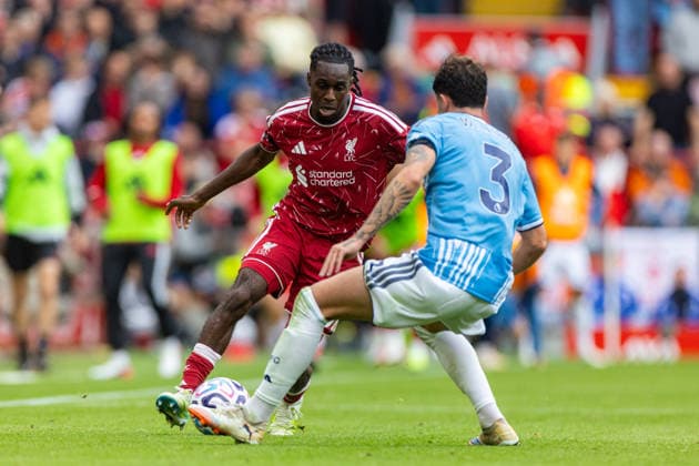 Football - FA Premier League - Liverpool FC v Nottingham Forest FC LIVERPOOL, ENGLAND - Saturday, August 29, 2026: Liverpool s Jeremie Frimpong during the FA Premier League match between Liverpool FC and Nottingham Forest FC at Anfield. (Photo by David Rawcliffe Propaganda) LIVERPOOL Anfield MERSEYSIDE ENGLAND  Copyright: xDavidxRawcliffex P2026-08-29-Liverpool_Nottingham_Forest-73