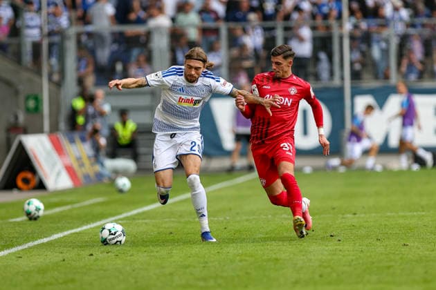 August 29, 2026, GER, Soccer, Men s, 3rd Division, 2026–2027 Season, MSV Duisburg vs. FC Würzburger Kickers: Joshua Bitter (Duisburg) and Ivan Franjic (Würzburg) battle for the ball; Duisburg, Schauinsland, Arena, North Rhine-Westphalia, Germany Copyright: xAdrianxSchlüterx