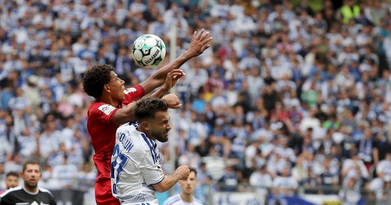 August 29, 2025, xfsx, Men s, Soccer, 2026–2027 Season, 3rd Division, Matchday 3: MSV Duisburg vs. Würzburger Kickers; Liam Omore (Würzburger Kickers), Cen Coskun (MSV Duisburg); Duisburg Schauinsland Reisen Arena, North Rhine-Westphalia, Germany