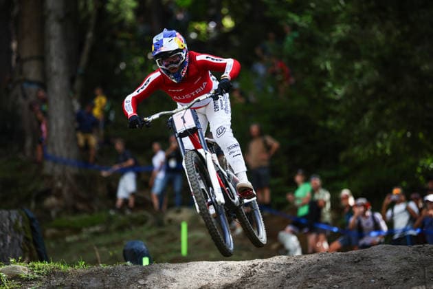 2026 UCI Mountain Bike World Championships Picture by Ed Sykes SWpix.com - 29 08 2026 - Cycling - 2026 UCI Mountain Bike World Championships - Val di Sole, Trentino, Italy - Downhill (DHI) Final - Women Elite - Valentina Höll (Austria) Copyright: x xSWpix.comx(t axPhotographyxHubxLtd)xEdxSykes SWpix.comx SWP-3030-21076
