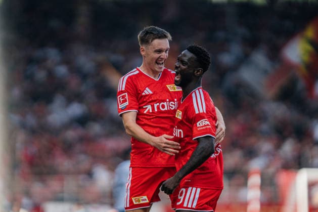 Deutschland: Bundesliga 2026 - 2027, 1. Spieltag - 1. FC Union Berlin vs Eintracht Frankfurt - Stadion An der Alten Försterei (Berlin): Emmanuel Latte Lath (1. FC Union Berlin, 29) Tor, Torjubel, Emotionen, Jubel, Freude *** Germany Bundesliga 2026–2027, Matchday 1: 1. FC Union Berlin vs. Eintracht Frankfurt, An der Alten Försterei Stadium, Berlin; Emmanuel Latte (1. FC Union Berlin), 29th goal, goal celebration, emotions, cheering, joy Copyright: xTomxLauruschkatx