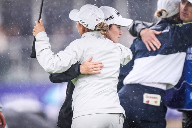 2026 KPMG Women s Irish Open, The K Club, Kildare 29 8 2026 Leona Maguire of Ireland and Emma Spitz of Austria share a hug after completing their round Leona Maguire and Emma Spitz share a hug after completing their round 29 8 2026  Copyright: xx RDR_2766A