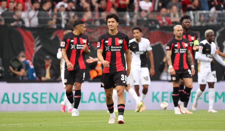 29.08.2026, Fussball, Herren, 1. Bundesliga, Saison 2026 2027, SV 07 Elversberg - Bayer 04 Leverkusen, Enttäuschung bei den Spielern von Bayer 04 Leverkusen, Ibrahim Maza (Bayer 04 Leverkusen) Elversberg Ursapharm-Arena an der Kaiserlinde Saarland Deutschland *** August 29, 2026, Soccer, Men s, Bundesliga 1, 2026–2027 Season, SV 07 Elversberg vs. Bayer 04 Leverkusen, Disappointment among the Bayer 04 Leverkusen players, Ibrahim Maza, Bayer 04 Leverkusen, Elversberg Ursapharm Arena an der Kaiserlinde, Saarland, Germany Copyright: xSebastianxBachx