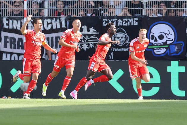 29.08.2026, xtgx, Fussball 1.Bundesliga, Union Berlin - Eintracht Frankfurt v.l. Torjubel nach dem Tor zum celebrating the goal celebrate 1:0 durch Emanuel Latte Lath (1. FC Union Berlin) Berlin *** August 29, 2026, xtgx, Soccer, Bundesliga 1, Union Berlin vs. Eintracht Frankfurt – Goal celebration after Emanuel Latte scored the 1-0 goal for 1. FC Union Berlin, Berlin