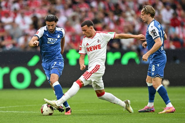 v. li. im Kampf um den Ball Leon Avdullahu (Hoffenheim 7) Said El Mala (Koeln 10) Patrick Wimmer (Hoffenheim 8) 29.08.2026 ¢ Fussball ¢ 1. FC Koeln vs TSG Hoffenheim, Rheinenergiestadion, Koeln, DFB DFL REGULATIONS PROHIBIT ANY USE OF PHOTOGRAPHS AS IMAGE SEQUENCES AND OR QUASI-VIDEO NRW Germany *** From left: Leon Avdullahu (Hoffenheim 7), Said El Mala (Cologne 10), Patrick Wimmer (Hoffenheim 8) battling for the ball on August 29, 2026 ¢ Soccer ¢ 1. FC Cologne vs. TSG Hoffenheim, Rheinenergiestadion, Cologne, DFB DFL REGULATIONS PROHIBIT ANY USE OF PHOTOGRAPHS AS IMAGE SEQUENCES AND OR QUASI-VIDEO NRW Germany Copyright: xpepphotox xHorstxMauelshagenx pep00321, pep_20260829_hm