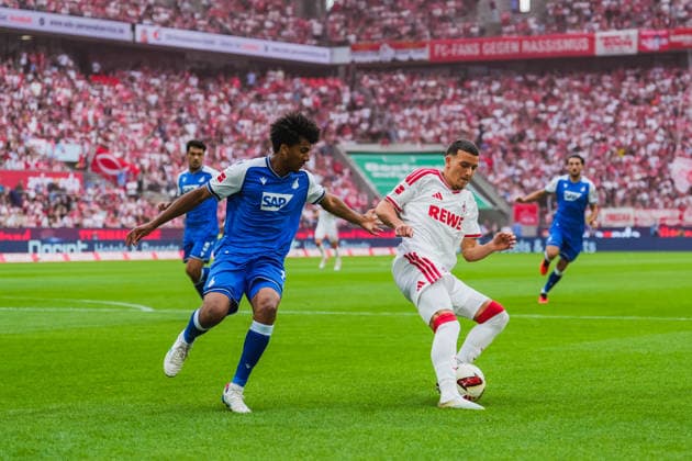 Zweikampf Bernardo (TSG Hoffenheim, 13) und Said El Mala (1.FC Koeln, 10) 1.FC Köln vs. TSG Hoffenheim, Fussball, Bundesliga, 1.Spieltag, Saison 2026 27, 29.08.2026, DFL REGULATIONS PROHIBIT ANY USE OF PHOTOGRAPHS AS IMAGE SEQUENCES AND OR QUASI-VIDEO, 1.FC Köln vs. TSG Hoffenheim, Fussball, Bundesliga, 1.Spieltag, Saison 2026 27, 29.08.2026 Köln *** Tackle between Bernardo (TSG Hoffenheim, 13) and Said El Mala (1. FC Köln, 10) – 1. FC Köln vs. TSG Hoffenheim, Soccer, Bundesliga, Matchday 1, 2026–27 Season, August 29, 2026, DFL regulations prohibit any use of photographs as image sequences and or quasi-video. 1. FC Köln vs. TSG Hoffenheim, soccer, Bundesliga, Matchday 1, 2026–27 Season, August 29, 2026, Cologne Copyright: xEibner-Pressefoto LukasxBaldygax EP_LBA