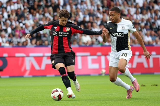 29.08.2026, xrekx, Fussball 1.Bundesliga, SV Elversberg - Bayer 04 Leverkusen v.l. Afonso Moreira (Bayer 04 Leverkusen) Jan Gyamerah (SV 07 Elversberg) Zweikampf, Aktion, action, battle for the ball (DFL DFB REGULATIONS PROHIBIT ANY USE OF PHOTOGRAPHS as IMAGE SEQUENCES and or QUASI-VIDEO) Elversberg *** August 29, 2026, xrekx, Soccer, Bundesliga 1, SV Elversberg vs. Bayer 04 Leverkusen, Afonso Moreira (Bayer 04 Leverkusen) vs. Jan Gyamerah (SV 07 Elversberg), Tackle, Action, battle for the ball. DFL and DFB regulations prohibit any use of photographs as image sequences and or quasi-video. Elversberg
