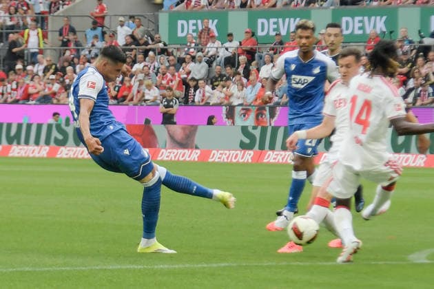 Adam Daghim (Hoffenheim 14) erzielt das Tor zum 0:1 29.08.2026 ¢ Fussball ¢ 1. FC Koeln vs TSG Hoffenheim, Rheinenergiestadion, Koeln, DFB DFL REGULATIONS PROHIBIT ANY USE OF PHOTOGRAPHS AS IMAGE SEQUENCES AND OR QUASI-VIDEO NRW Germany *** Adam Daghim of Hoffenheim scores the goal to make it 0–1 on August 29, 2026 ¢ Soccer ¢ 1. FC Köln vs. TSG Hoffenheim, Rheinenergiestadion, Cologne, DFB and DFL regulations prohibit any use of photographs as image sequences and or quasi-video. NRW, Germany Copyright: xpepphotox xHorstxMauelshagenx pep00321, pep_20260829_hm