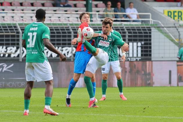 August 29, 2026, GER, Regionalliga Nord, Soccer, Matchday 6, 2026–2027 Season, VfB Lübeck vs. SV Drochtersen Assel: Sean Busch (SV Drochtersen Assel, No. 29) in a tackle against Dardan Karimani (VfB Lübeck, No. 10) at the Dietmar Scholze Stadium an der Lohmühle in Lübeck, Schleswig-Holstein, Germany Copyright: xnordphotoxGmbHx xTauchnitzx
