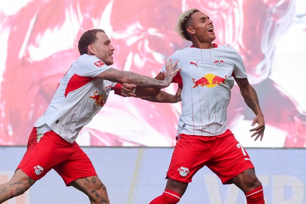 Antonio Nusa (RB Leipzig) bejubelt seinen Treffer zum 2:0 mit David Raum (RB Leipzig) waehrend des Spiels der 1. Bundesliga zwischen RB Leipzig und Borussia Moenchengladbach, Red Bull Arena am 29. August 2026 in Leipzig, Deutschland. (Foto von Marco Steinbrenner DeFodi Images) +++ Antonio Nusa (RB Leipzig) celebrates after scoring his teams second goal with David Raum (RB Leipzig) during the Bundesliga match between RB Leipzig and Borussia Moenchengladbach at Red Bull Arena on August 29, 2026 in Leipzig, Germany. (Photo by Marco Steinbrenner DeFodi Images) DFB DFL REGULATIONS PROHIBIT ANY USE OF PHOTOGRAPHS AS IMAGE SEQUENCES AND OR QUASI-VIDEO. (Photo by Marco Steinbrenner DeFodi Images) - *** Antonio Nusa of RB Leipzig celebrates his goal to make it 2–0 with David Raum of RB Leipzig during the Bundesliga match between RB Leipzig and Borussia Mönchengladbach, Red Bull Arena on August 29, 2026, in Leipzig, Germany. Photo by Marco Steinbrenner, DeFodi Images. Antonio Nusa of RB Leipzig celebrates after scoring his team’s second goal with David Raum of RB Leipzig during the Bundesliga match between RB Leipzig and Borussia Mönchengladbach at Red Bull Arena on August 29, 2026 in Leipzig, Germany. Photo by Marco Steinbrenner, DeFodi Images. DFB and DFL regulations prohibit any use of photographs as image sequences and or quasi-video. Photo by Marco Steinbrenner, DeFodi Images.
