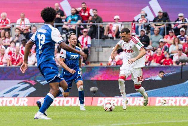 KOELN, GERMANY - AUGUST 29: Said El Mala (1. FC Koeln, 10) scores the 1:1 goal during the Bundesliga match between 1. FC Koeln vs. TSG 1899 Hoffenheim at Rheinenergie-Stadion on matchday 1 of the 1. Bundesliga on August 29, 2026 in Koeln, Germany. DFL REGULATIONS PROHIBIT ANY USE OF PHOTOGRAPHS AS IMAGE SEQUENCES AND OR QUASI-VIDEO. North Rhine Westphalia Germany Copyright: xSteffiexWunderlx