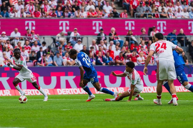Gideon Mensah (1.FC Koeln, 14), Bambase Conte (TSG Hoffenheim, 20) wird im Strafraum von Jahmai Simpson-Pusey (1.FC Koeln, 22) gefoult, Elfmeter 1.FC Köln vs. TSG Hoffenheim, Fussball, Bundesliga, 1.Spieltag, Saison 2026 27, 29.08.2026, DFL REGULATIONS PROHIBIT ANY USE OF PHOTOGRAPHS AS IMAGE SEQUENCES AND OR QUASI-VIDEO, 1.FC Köln vs. TSG Hoffenheim, Fussball, Bundesliga, 1.Spieltag, Saison 2026 27, 29.08.2026 Köln *** Gideon Mensah (1. FC Köln, 14) and Bambase Conte (TSG Hoffenheim, 20) are fouled in the penalty area by Jahmai Simpson Pusey (1. FC Köln, 22); penalty kick: 1. FC Köln vs. TSG Hoffenheim, soccer, Bundesliga, Matchday 1, 2026–27 season, August 29, 2026, DFL regulations prohibit any use of photographs as image sequences and or quasi-video, 1. FC Köln vs. TSG Hoffenheim, soccer, Bundesliga, Matchday 1, 2026–27 season, August 29, 2026, Cologne Copyright: xEibner-Pressefoto LukasxBaldygax EP_LBA