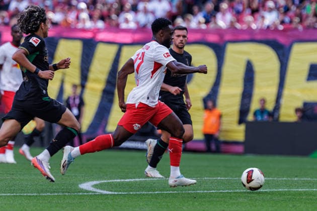 August 29, 2026, GER, Soccer, Men s, Bundesliga 1, 2026–2027 Season, Matchday 1, RB Leipzig vs. Borussia Mönchengladbach, Ridle Baku, RB Leipzig 17–1 0. DFB and DFL regulations prohibit any use of photographs as image sequences and or quasi-video. Leipzig Red Bull Arena, Saxony, Germany Copyright: xNordphoto Trienitzx