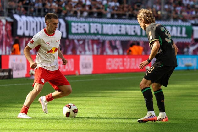 Germany 1 Bundesliga 2026–2027, Matchday 1, RB Leipzig vs. Borussia Mönchengladbach, Red Bull Arena Leipzig, Brajan Gruda (RB Leipzig), 10 on the ball Copyright: xx
