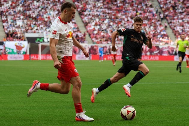 Germany, Bundesliga 1, 2026–2027, Matchday 1, RB Leipzig vs. Borussia Mönchengladbach, Red Bull Arena Leipzig, Brajan Gruda (RB Leipzig), 10 on the ball Copyright: xx