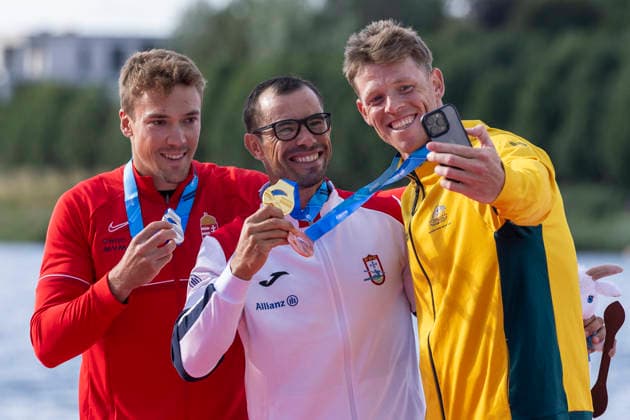 ICF Canoe Sprint and Paracanoe World Championships Balint Kopasz, Fernando Pimenta, Thomas Green during ICF Canoe Sprint and Paracanoe World Championships 2026 in Poznan,Poland on August 29, 2026 Poznan Poland  Copyright: xAndrzejxIwanczukx originalFilename:iwanczuk-icfcanoe260829_npP4K.jpg