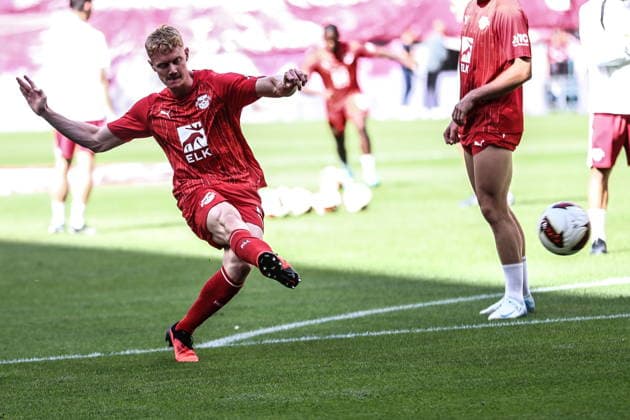 Leipzig 29.08.2026. Pilka nozna Bundesliga sezon 2026 2027 kolejka 1 mecz: RB Leipzig - Borussia Monchengladbach --- Football Bundesliga season 2026 2027 round 1 match: RB Leipzig - Borussia Monchengladbach nz Nicolas Seiwald Fot. Kacper Staniec NEWSPIX.PL --- newspix.pl 